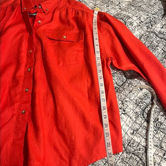 100% Linen Eddie Bauer Vibrant Red Casual Button Down Shirt - Picture 10 of 11